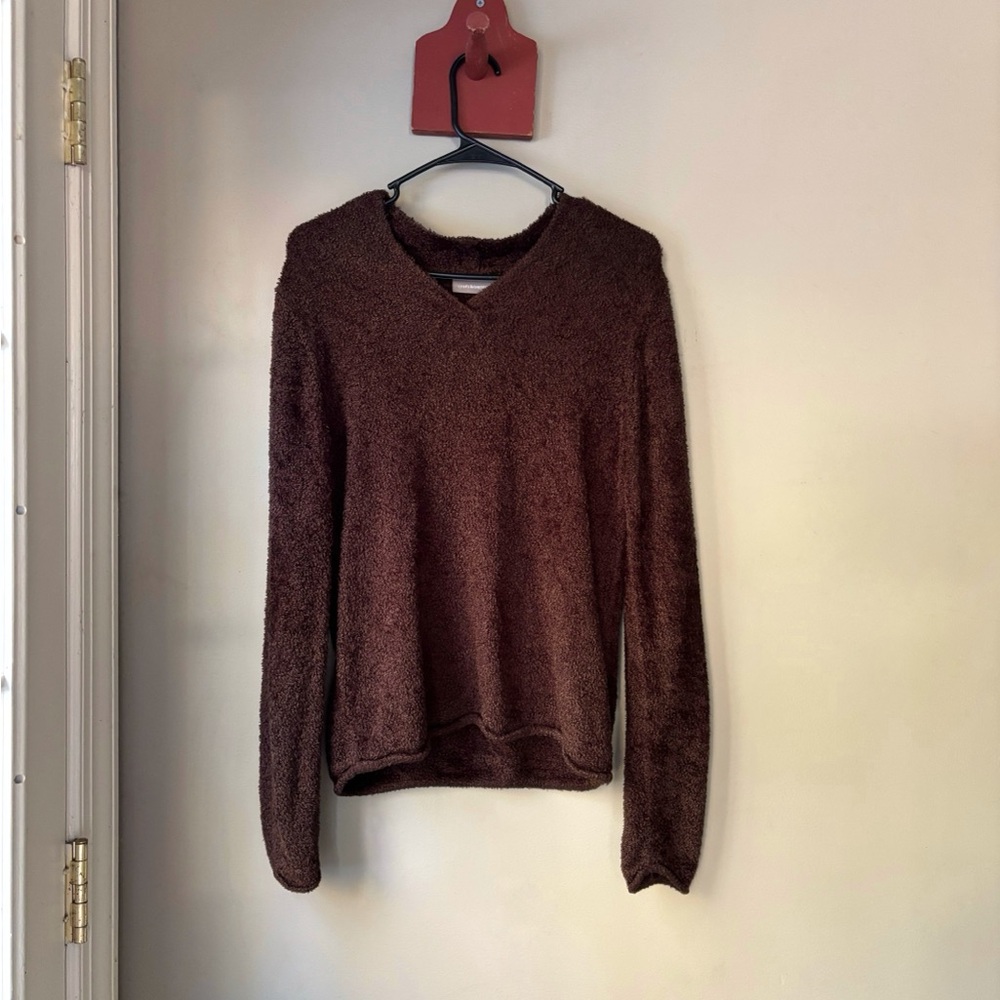 Croft & Barrow Chocolate Brown Fuzzy V-Neck Sweater M - Picture 2 of 5